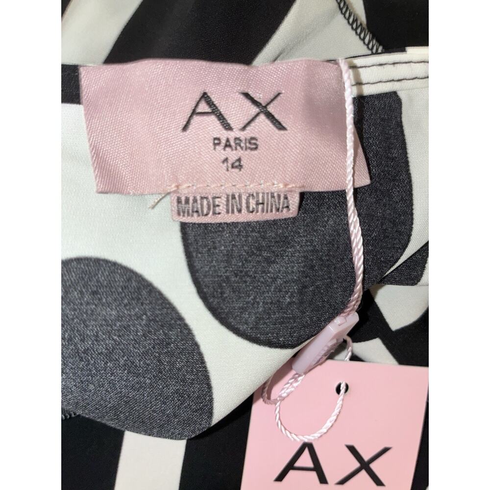 AX Paris Dress 14 Abstract Black Off White Large Slit Front Button Up - Picture 11 of 12